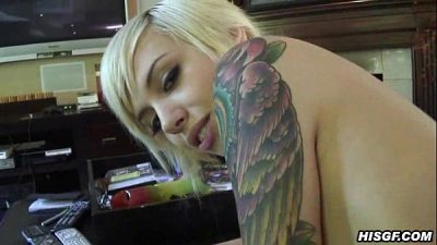 Tattooed chick gets fucked, and sucks cock.